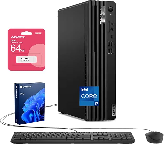 Lenovo ThinkCentre M70s Small Form Factor Business Desktop, Intel 20-Core i7-14700, 32GB DDR5, 1TB SSD, HDMI, DP, Wi-Fi 6, Wired KB & Mouse, Win 11 Pro, Bundle with ADATA UC310 64GB USB Flash Drive