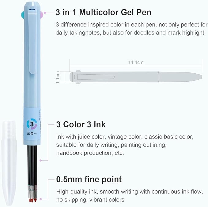 Woomer 3-in-1 Retractable Gel Pens 18 Colors - 0.5mm Fine Point Smooth Writing - Gel Ink Multicolor pens for Journaling Planner, 6 Count Nurse Pens for Journaling Home, Office, Note-taking, Teacher