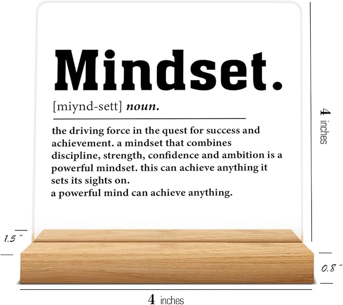 Inspirational Mindset Desk Sign, Motivational Gifts for Women Men, Mindset Definition Acrylic Desk Sign Office Decor