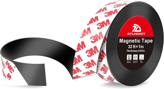Magnetic Tape - 32 ft x 1 inch Magnet Strip Tape Roll with Strong Adhesive Backing for Kitchen, Office, School Organization, Whiteboards,Fridge(0.07" Thick)