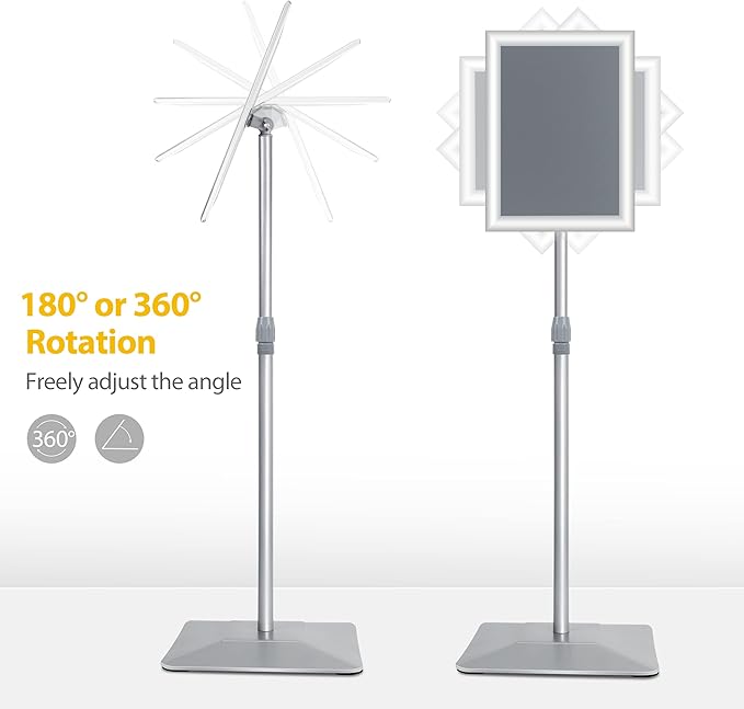8.5"x11" Pedestal Poster Stand with Heavy Duty Solid Steel Base, Adjustable Floor Standing Sign Holder for Vertical and Horizontal Display, Silver 3Pack
