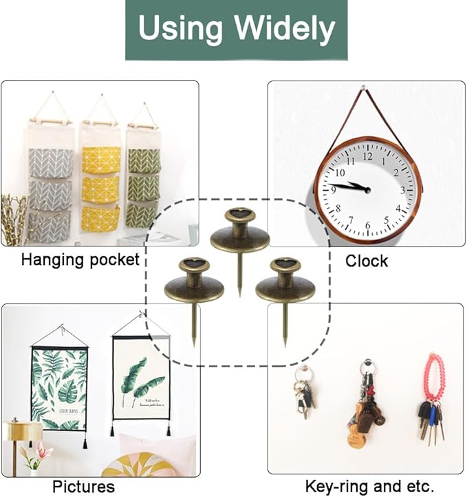 30 PCS Push Pins Picture Hanger Hooks, Double Headed Nails Push Pin Thumbtacks for Wall Hangings Picture, Decorative Small Hook Pins for Drywall Cork Board Home Office Photo Decorations (Bronze)