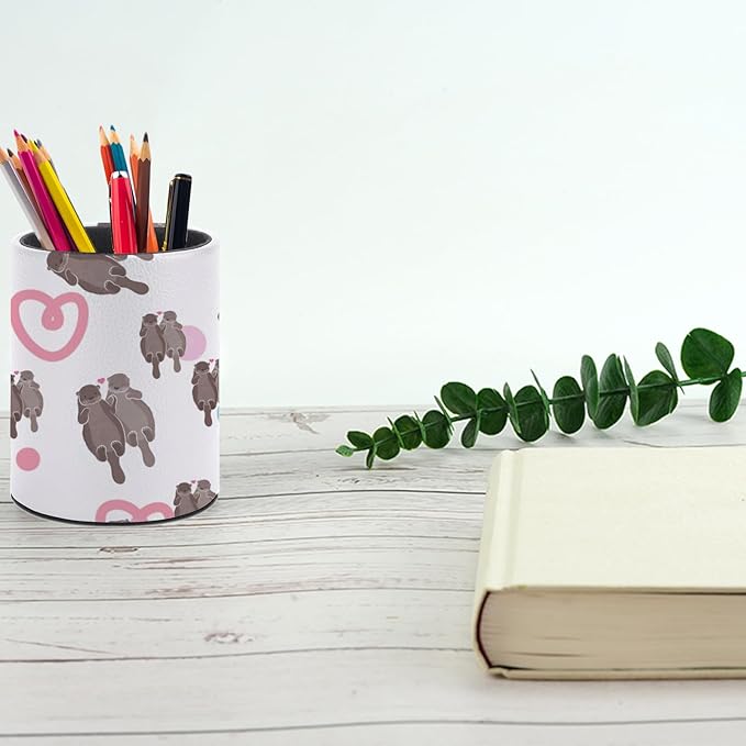 Sea Otter Pen Holder Pencil Organizer Cute Pencil Cup Desk Decor Makeup Brush Holder PU Multifunctional Office Suppliesfor Home Classroom School
