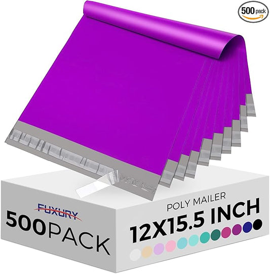 Fuxury Poly Mailers 12x15.5 Inch 500 Pcs, Bulk Shipping Bags for Clothing, Strong Adhesive Shipping Envelopes for Small Business Suppliers,Waterproof Mailers Poly Bags Mailing Envelopes Purple