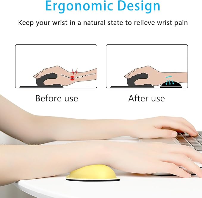 Dapesuom Mouse Wrist Rest, Ergonomic Memory Foam Mouse Wrist Support, Leather Hand Rest Pad Cushion for Gaming, Office, Laptop, Wireless Mouse, Men, Women, Pain Relief & Easy Typing, Lemon Yellow