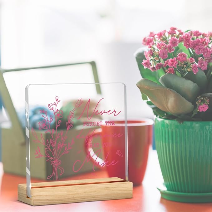 Pink Wall Decor Never Forget The Difference You Make Inspirational Positive Affirmation Motivational Thank You Appreciation Sign Acrylic Sign Plaque Table Decorations for Home Office Retirement