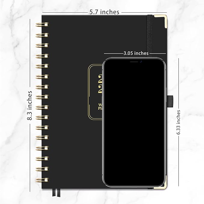 RETTACY 2026 Planner, Weekly and Monthly, Medium Size (5.7" x 8.3"), Jan - Dec 2026, Agenda, Calendar, 12 Month Tabs, Hardcover, 100 GSM Thick Paper, Spiral-bound (Black)