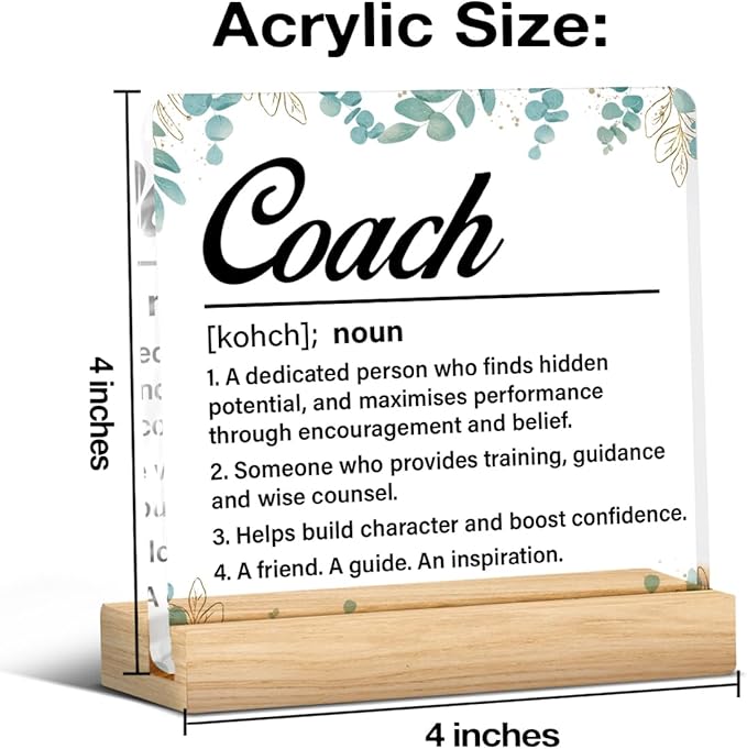 Coach Gifts for Women Men, Thank You Appreciation Gifts Coach Definition Clear Acrylic Desk Decorative Sign for Home Office, 4 x 4 Inches