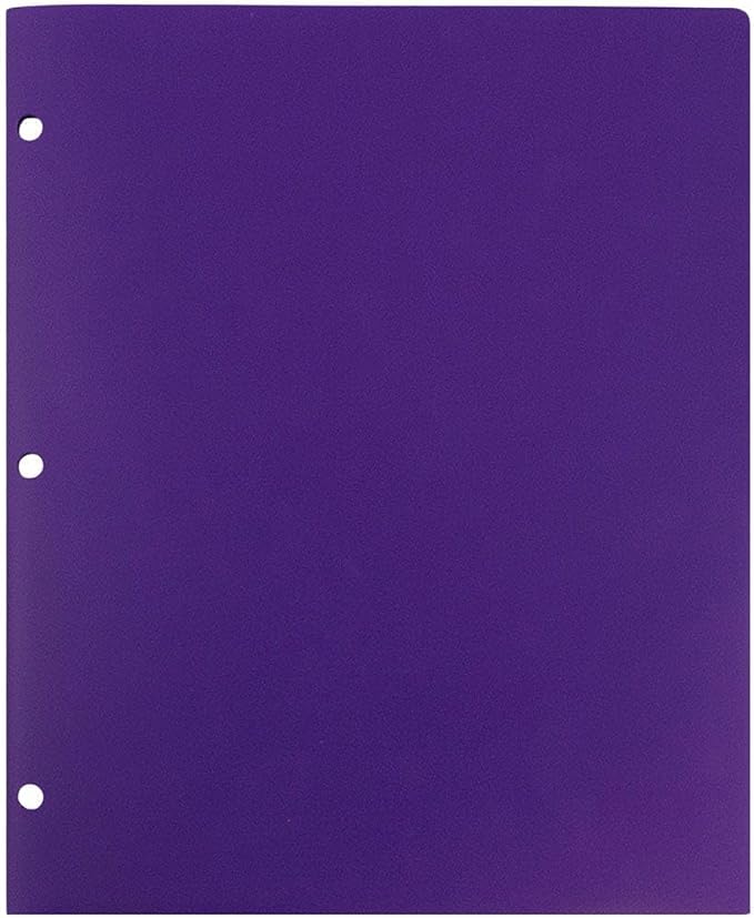 JAM PAPER Heavy Duty Plastic 3 Hole Punch Pocket Folders - Extra Tough School Folders - Purple - 3/Pack