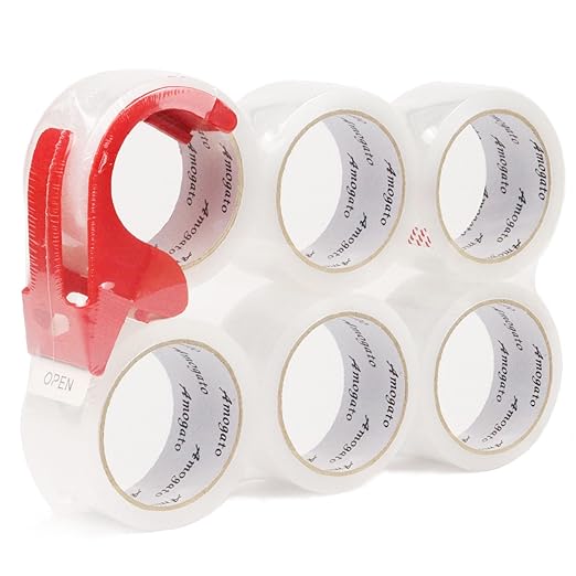 Clear Packing Tape with Tape Gun - Strong Adhesive, Ideal for Shipping and Packaging,6 Rolls 2 Inch X 110 Yards Shipping Packaging Tape