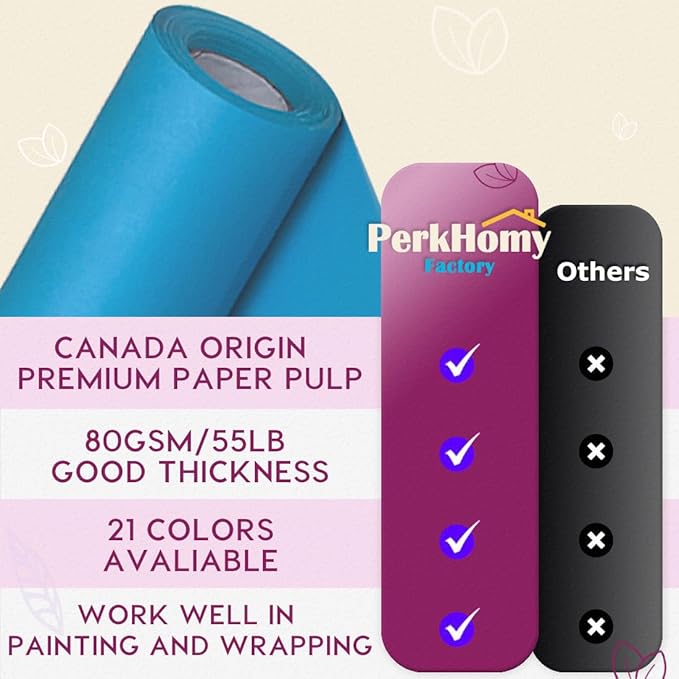 PerkHomy 48" x 2,400" (200') Lake Blue Kraft Paper Roll for Craft Bulletin Board Paper Art Table Covering Crafting Gift Wrapping Bouquet Packing Parcel 80GSM 55LB (Lake Blue, 48" x 200')