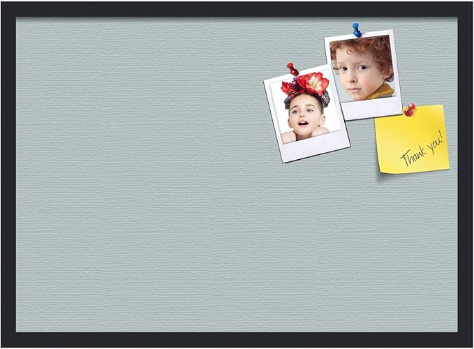 PinPix 28x20 Inch Cork Bulletin Board. This Decorative Framed Pin Board Comes with Soft Blue Design and a Satin Black Frame. Ideal for Home Office Decor or Message Board (PinPix-1814)