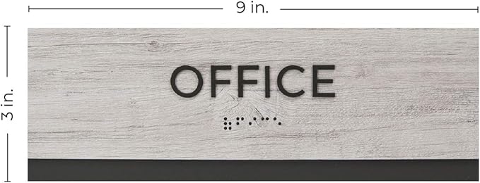 Office Sign with Braille/Small Business Easy Adhesive Mount Door and Wall Sign / 3" x 9" Sign/Silver Woodgrain