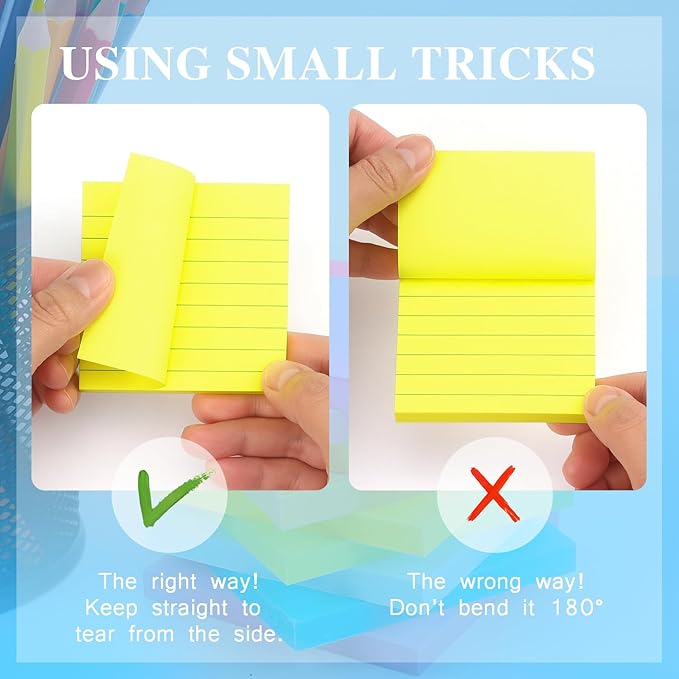 Early Buy Lined Sticky Notes 3x3 Inch, 14 Pads/Pack with Lines Notepads, 7 Bright Colors Self-Stick Pads, 80 Sheets/Pad, Total 1120 Sheets