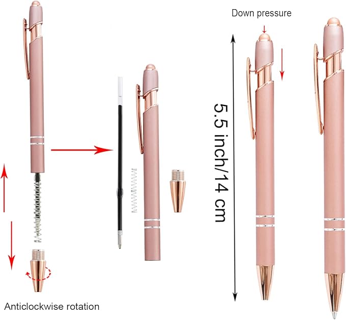 PASISIBICK 12 Pieces Rose Gold Ballpoint Pen with Stylus Tip, 2 in 1 Rose Gold Stylus Pens Stylish Pen, Metal Stylus Pen for Touch Screens, 1.0 mm Black Ink(Pack of 12)