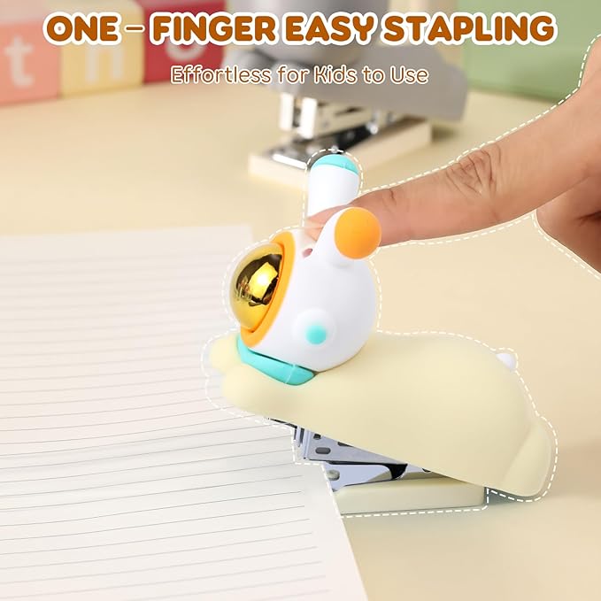 Honagu Cute Stapler, Cartoon Stereoscopic Silicone Stapler, Labor-Saving Office Supplies, Desktop Stationery Gift for Students Kids (Long Ear Milky White)