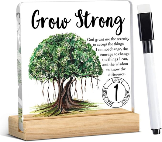 1 Year Sobriety Gift, Sober Gifts Proud of You Addiction Recovery Gifts Anonymous Gift Motivational Wipeable Acrylic Desk Decor Sign with Wood Stand 4 X 4 Inch