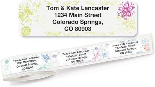 Colorful Images Flower Garden Rolled Personalized Return Address Mailing Labels with Dispenser, Customize with Name & Shipping Address, 250 ¾” x 2½” Self Adhesive, Easy Peel Label Roll