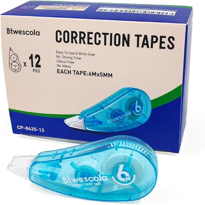 Correction Tape, Easy to Use Applicator for Instant Corrections, 19.7Feet 12-Count Pack Correction Tape for School, Office, Crafting(12pcs/Set)