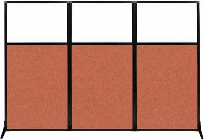 Versare Workstation Partition | Portable Wall Divider | Modern Office Cubicle | Free Standing Privacy Screen | Flexible Work Space | 99" x 70" W/Window, Papaya Fabric Panels