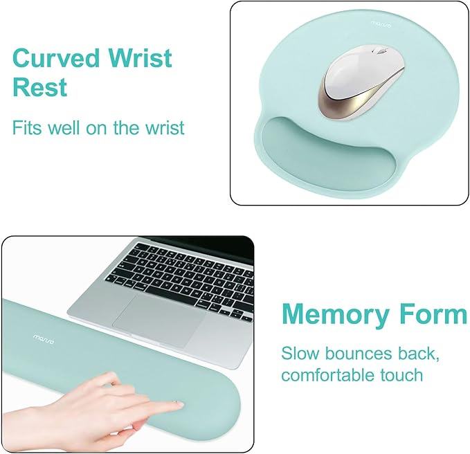 MOSISO Wrist Rest Support for Mouse Pad&Keyboard Set, Circle Curved Ergonomic Mousepad&Coaster Non-Slip Base Home/Office Pain Relief&Easy Typing Pad with Soft Cloth&Silicone Lining, Aquamarine