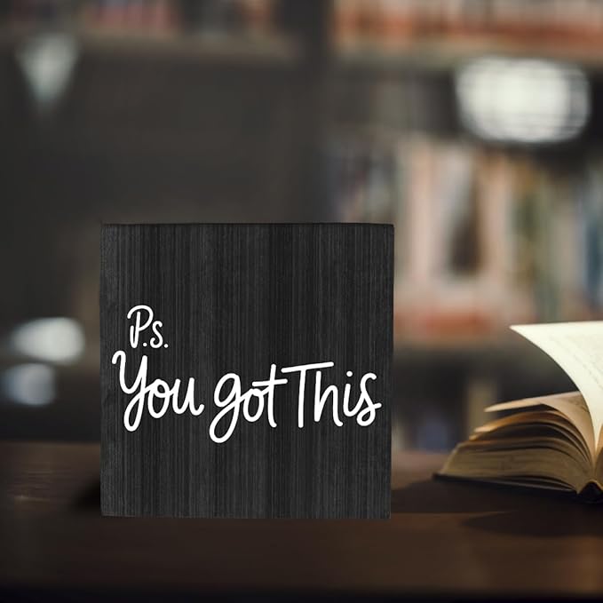 HEYBIG Office Inspirational Desktop Decor, Encouraging Gifts for Men And Women For Home Office Room Desk Shelf Cubicle Wooden SignDecorations 5.1 x 5.1 inch