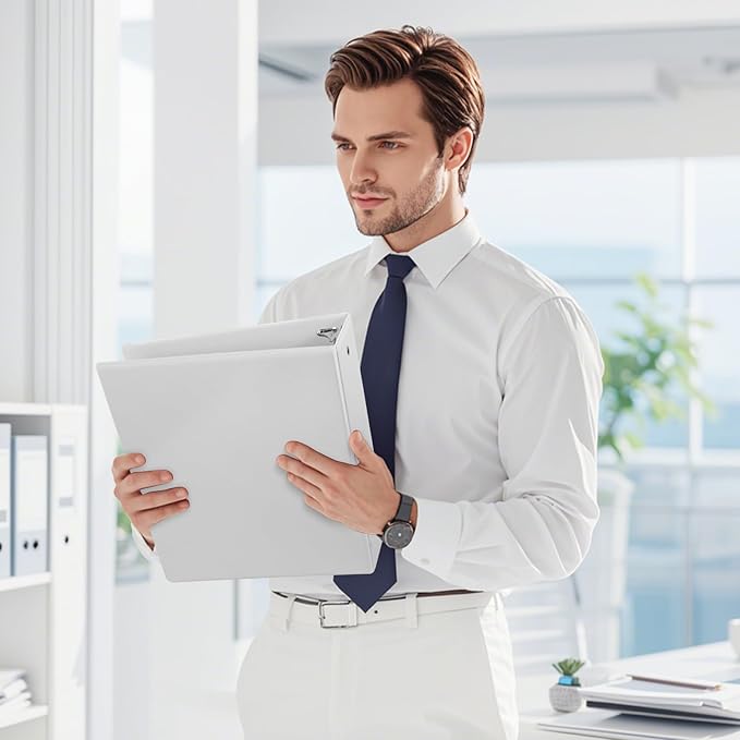 3-Inch 3 Ring Binder, Standard 3" Round Ring Binder Fit Letter Size Paper, Presentation View Binders, White, 10-Pack