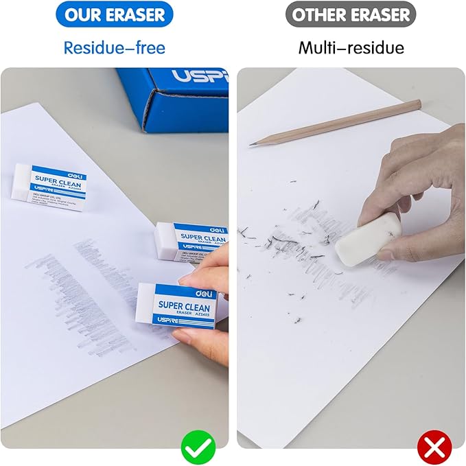 Deli Pencil Erasers, Pencil Eraser, 72 Pack, White Erasers, Erasers for Drawing, Kids, Artist, White, Large