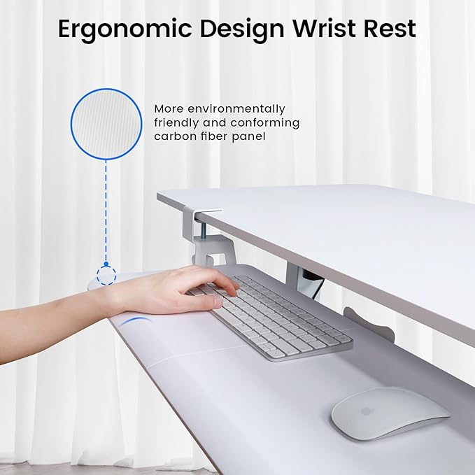 Large Keyboard Tray Under Desk Slide Out with Extra Sturdy C Clamp Mount System,26'' (30'' including Clamps) x11 Slide-Out Keyboard Drawer Under Desk for Typing,Keyboard Mouse Tray,White