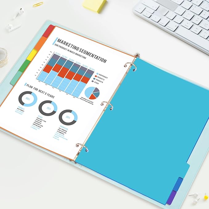 SUNEE 8 Tab Binder Dividers,Plastic Dividers for 3 Ring Binder,3 Ring Binder Dividers with Tabs for School Office Home Supplies,Bright Color, 5 Set