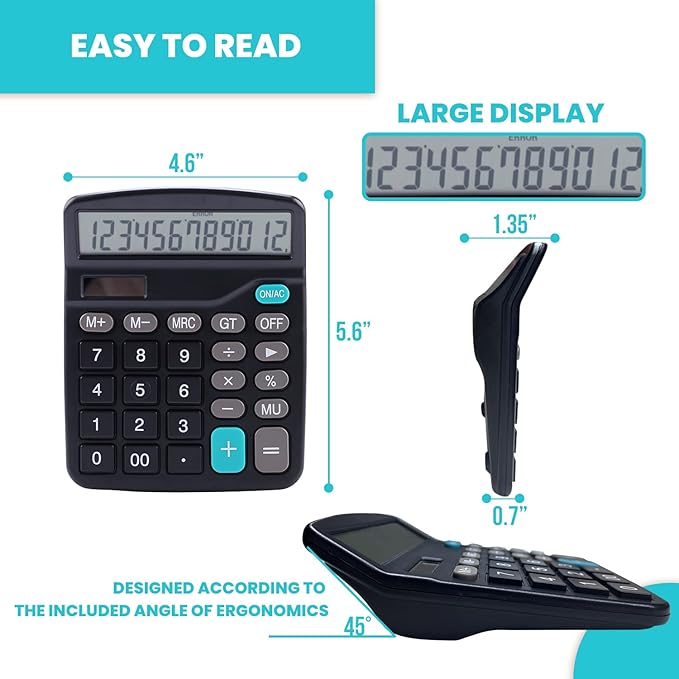 Lichamp Desk Calculators with Big Buttons and Large Display, Office Desktop Calculator Basic 12 Digit with Solar Power and AA Battery (Included), 10 Bulk Pack