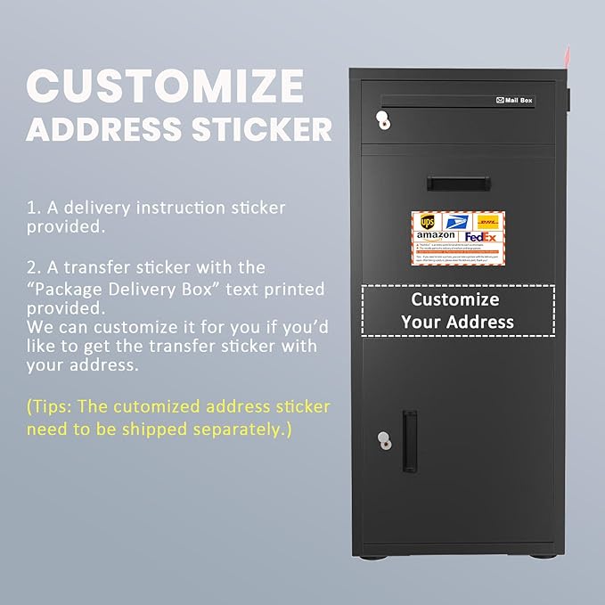 Package Delivery Boxes for Outside, Large Parcel Drop Boxes with Lock, Customize Address Stickers Package Drop Boxes for Outside is Waterproof,Package Delivery Box for Porch (Black，40"*17.7"*15 in)
