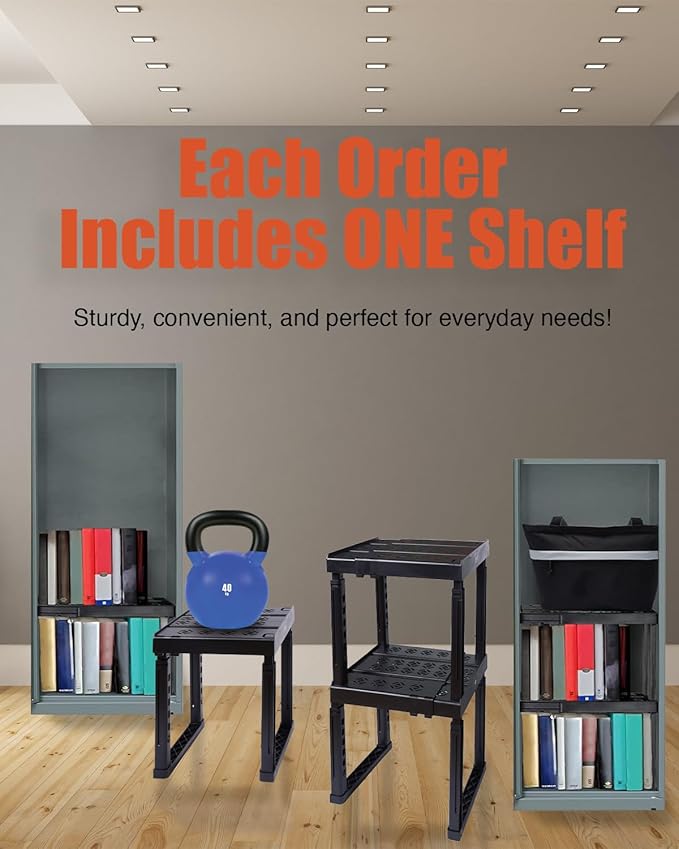 Locker Organizer Shelf， Adjustable Width and Height, Stackable, Ideal Locker Shelf for School, Office, Gym Lockers, or Even Kitchen Cabinets & Under Sink Organization (Black 2 Pack)