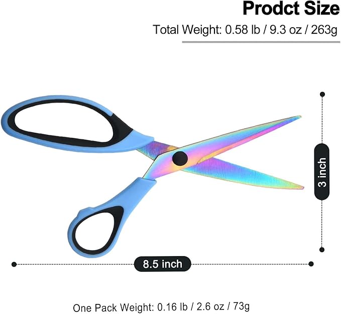 8.5" All-Purpose Scissors, 3-Pack Bulk Ultra Sharp Blade Shears, Comfort-Grip Sturdy Scissors for School, Office, Home, Sewing, Fabric, Craft Supplies, Right/Left Handed