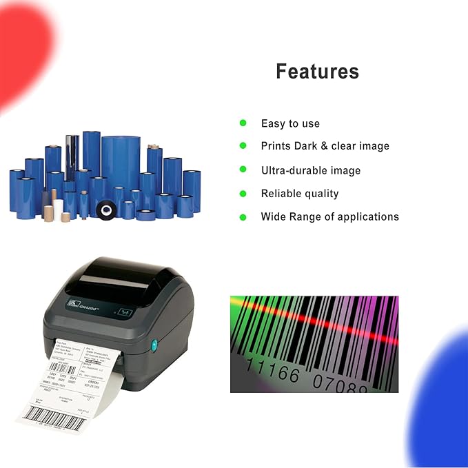 24 Rolls 4.33'' x 244' Premium Resin Enhanced Wax Ribbon, 110mm x 74m Black Thermal Transfer Ribbon, Desktop Barcode Thermal Label Printer Ribbons, 1/2'' Core, for Zebra GC, GK, GX, ZD & Eltron