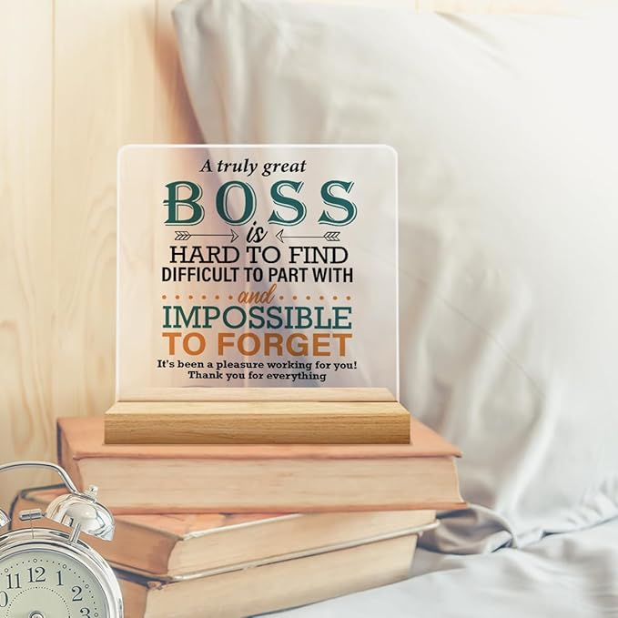 Zauly Best Boss Gifts, Acrylic Desk Sign Decor, 4 x 4 Inches, Modern, White, Brown, Inspirational