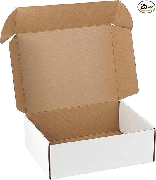 25 Pack 12"x9"x4" inch Shipping Boxes White Corrugated Cardboard Box for Small Business, Mailer, Shipping, and Packing