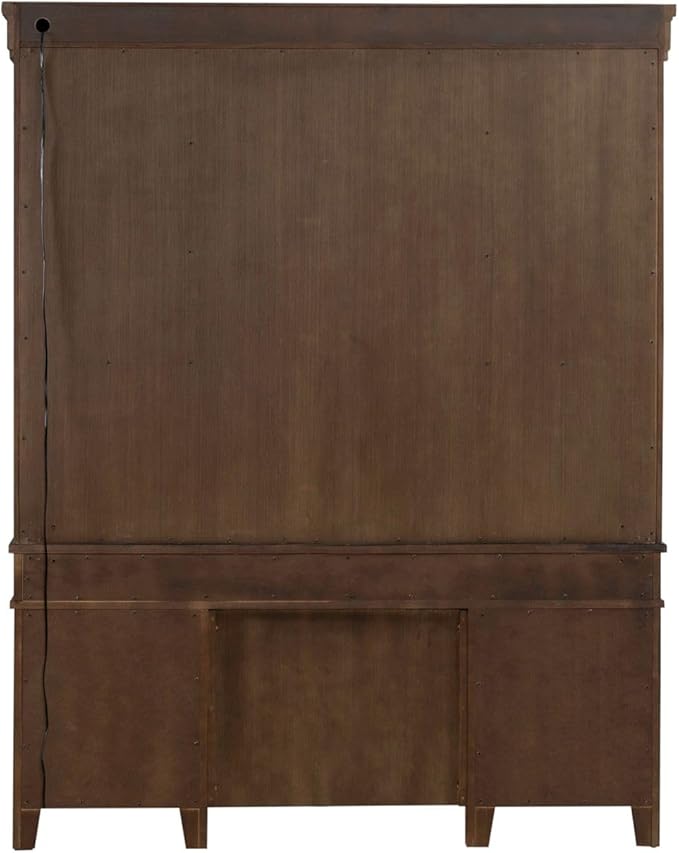 Liberty Furniture Carolina Park Credenza & Hutch with LED Light, Keyboard Tray, File Storage for Home Office- Amber Brown Oak Wood