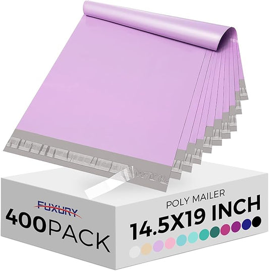 Fuxury Poly Mailers 14.5x19 Inch 400 Pcs Bulk Shipping Bags for Clothing Strong Adhesive Shipping Envelopes for Small Business Suppliers Waterproof Mailers Poly Bags Mailing Envelopes Light Purple