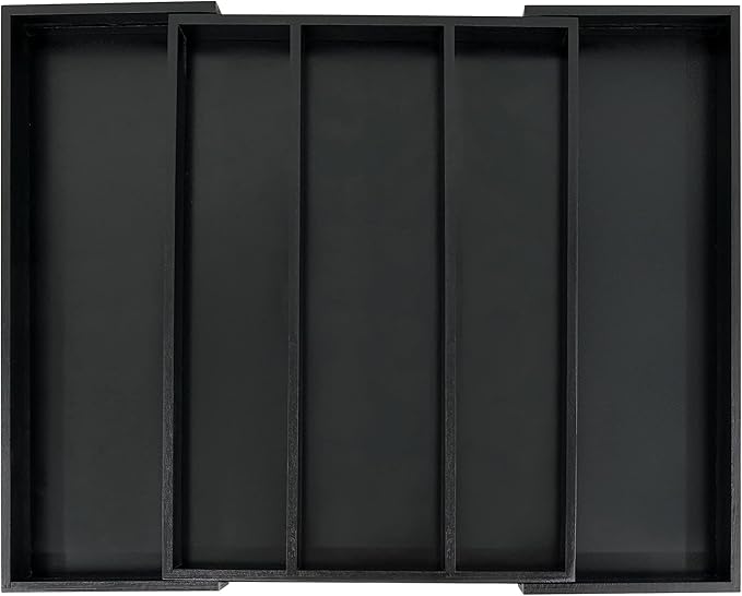 Utoplike Bamboo Drawer Organizer Kitchen Utensils, Adjustable Black Silverware Holder and Cutlery Tray Organiser, Expandable Drawer Divider for Flatware, Knives in Kitchen, Bedroom, Living Room