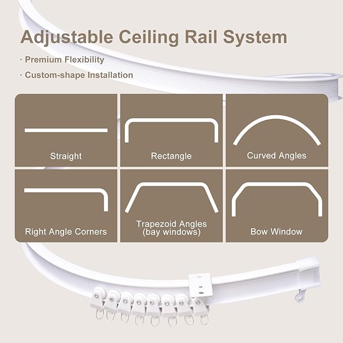 Room Divider Curtains & Flexible Bendable Tracks Set,Privacy Dividers Ceiling Track Curtain Window Blackout Curtains for Living Room Bedroom (W120 × H84 in 1 Panel Khaki Drape & White Rail)