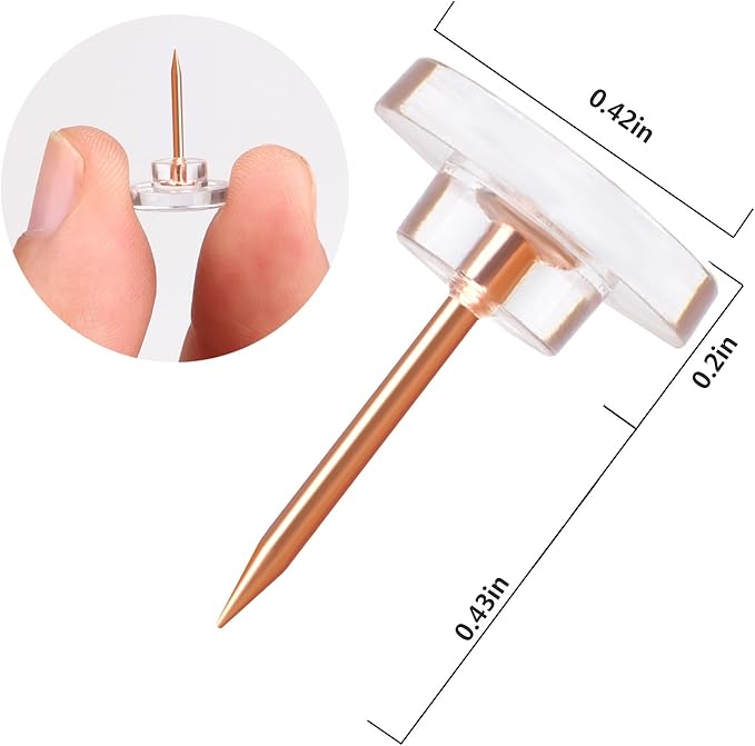 Push Pins 200-count Flat Rosegold Thumb Tacks Steel Point and Plastic Head for Corkboard and Wooden Photo Wall
