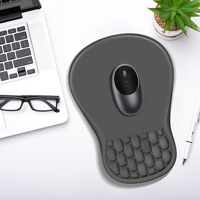 YIWEI Ergonomic Mouse Pad with Wrist Rest Support, Mousepad with Comfortable Memory Foam Wrist Rest and Non-Slip PU Base for Pain Relief, Computer, Laptop, Office, Home (Dark Gray)