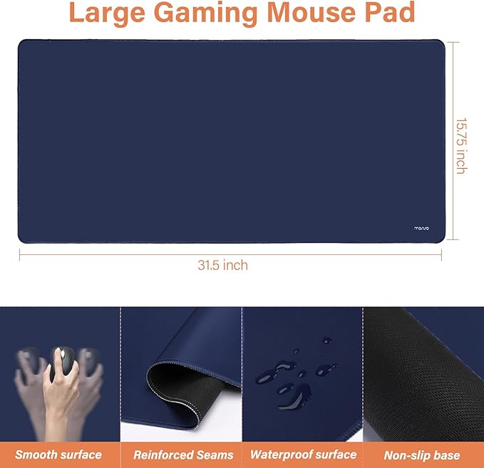 MOSISO Large Gaming Mouse Pad&Massage Keyboard Wrist Rest&Mousepad&Wrist Rest&Coaster,Ergonomic Non-Slip Base Pad Set&Pain Relief Easy Typing Cushion with Memory Foam for Home Office, Navy Blue