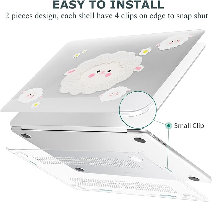 DTangLsm Compatible with MacBook Pro 13 inch Case M2 2024 2023 2022-2016 A2338 M1 A2159 A2289 A2251 A1989 A1706 A1708 Handmade Plastic Hard Shell 3D Plush Sheep Case & Keyboard Cover, Cute Sheep
