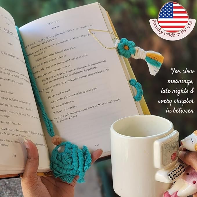 Set of 3 Whimsical Bookmark | Book tabs Classroom Must Haves Crochet Flower Bookmark Paper Clips Bullet Journal Tassels for Bookmarks Cute Things Teacher Must Haves