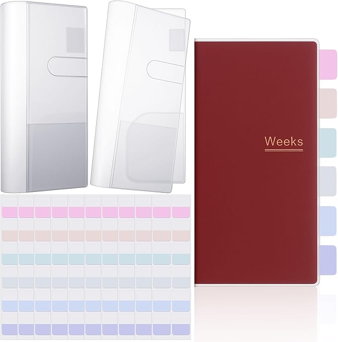 Tinlade 2 Pieces Clear Plastic Cover for Weeks, 8.27 x 7.68 Inches Planner Cover Protector with 120 Color Tabs, Transparent PVC Notebook Strong Plastic Protecting Sleeves for Books (Light Color)