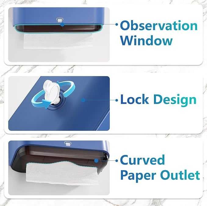 Paper Towel Dispenser Wall Mount - Adhesive Paper Wowel Holder for Bathroom Compact, Touchless Hand Towel Dispenser for Kitchen 200 Sheet