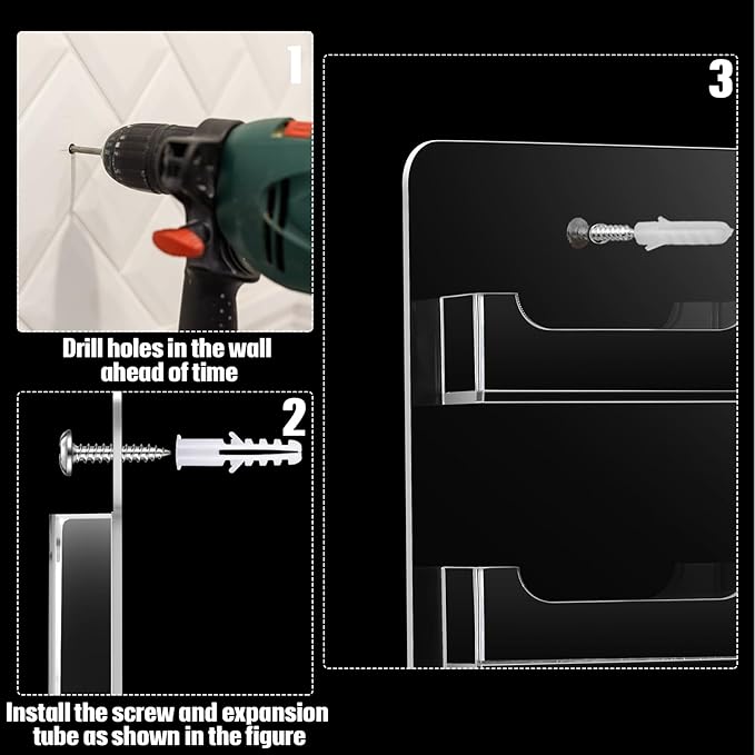 Hillban Acrylic Business Card Holder Wall Mount Clear Sticker Display Rack Multiple Card Holders Clear Acrylic Organizing Sticker Display Stand Pre Drilled(4 Pockets)