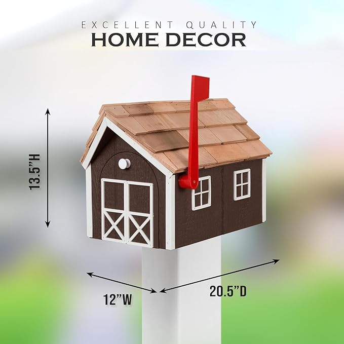 Peaceful Classics Amish Cedar Roof Wooden Mailbox with Window & Door Trim, Handcrafted Mailboxes for Outside, Post Mount Residential Mailboxes - (Country Blue & White, Wood)